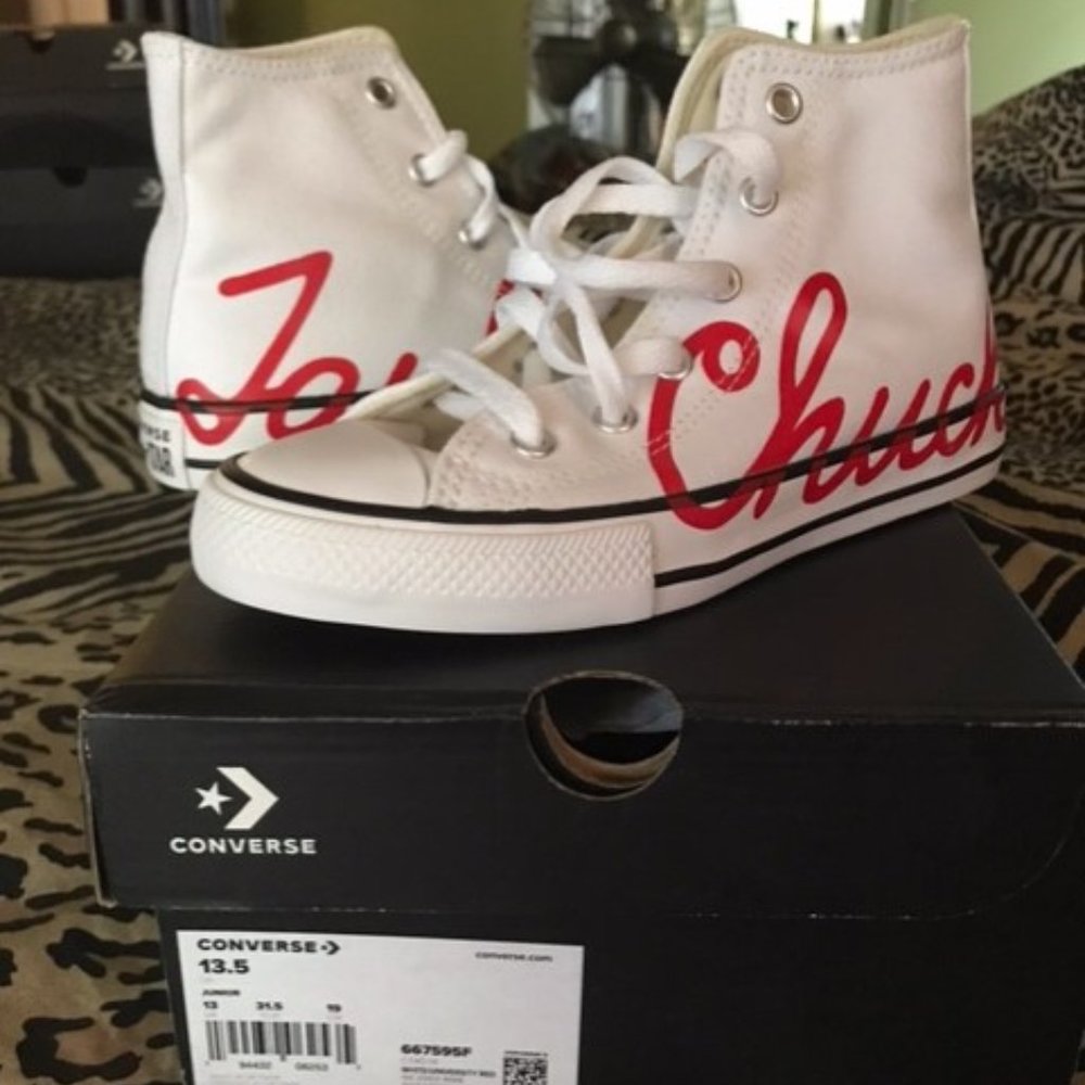 Kids Converse Hi top white with red Chuck Taylor